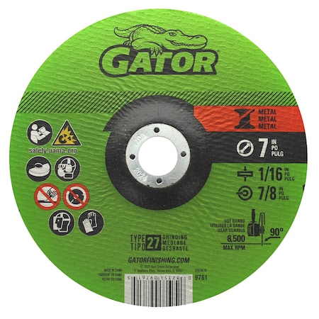 Gator Finishing 7 in. X 1/16 in. X 7/8 in. Metal Cut-Off Wheel, Type 27 9761