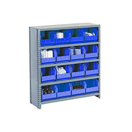 Global Industrial Steel Closed Shelving - 30 Blue Plastic Stacking Bins 6 Shelves - 36x12x39 603260BL