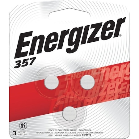 Energizer Energizer 357/303 Silver Oxide Button Battery, 3 Pack - For Multipurpose - 1.55 V DC - 3 / Pack 357BPZ-3
