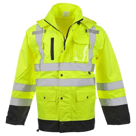 J. J. Keller & Associates High Visibility Rain Jacket, Class 3 Waterproof Reflective Rain Coat with Hood, 5XL, SAFEGEAR 62709