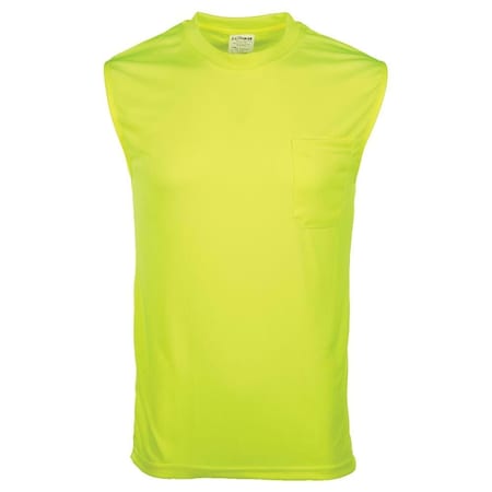 J. J. Keller & Associates High Visibility Sleeveless T-Shirt, Moisture Wicking, Chest Pocket, Lime, Small, SAFEGEAR 65146