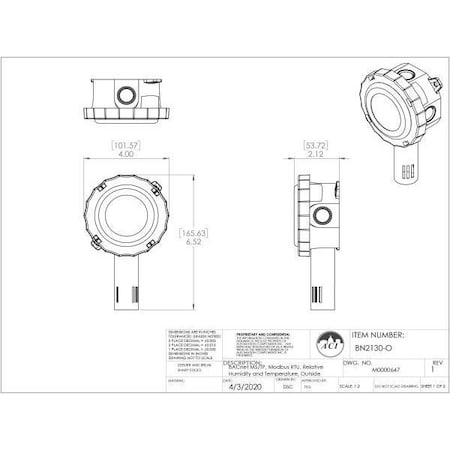 Aci Humidity and Temperature, Outside sensor BN2130-O