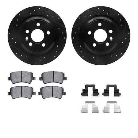 Dynamic Friction Co DFC Rotors-Drilled & Slotted-Black w/ 5000 Advanced Brake Pads Incl Hdw 8512-27042