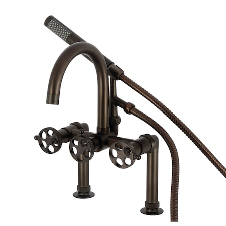 Kingston Brass 7" Center Deck-Mount Clawfoot Tub Faucet with Knurled Handle and Hand Shower, Oil Rubbed Bronze AE8105RKX