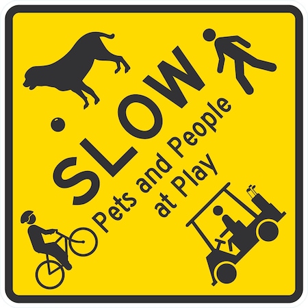 Lyle Slow, Pets And People At Play With Graphic, 24x24, Engineer Grade, Yellow G-12798-EG_24x24