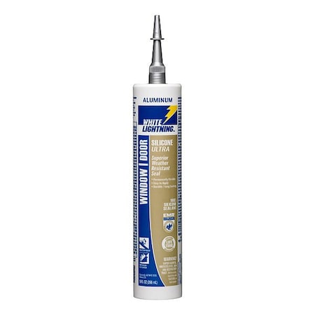 White Lightning Silicone Caulk, 6 " L, 8 " W, Aluminum W31104510