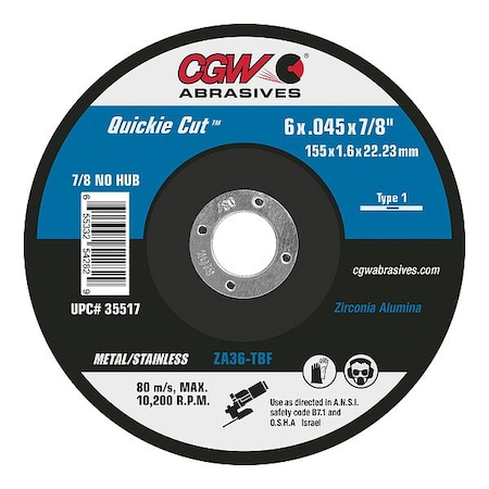 Cgw Abrasives Grinding Wheel, Camel, ZA36-T-BF, 6X 35517