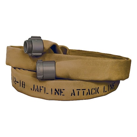 Jafline Fire Hose, Double Jacket, 2 in Hose Inside Dia., Polyester Hose Tube, Male x Female Fitting A, Tan JL200T100-NH150