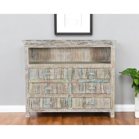 Homeroots 50" White Distressed Reclaimed Wood Open And Enclosed Storage Entertainment Center 522829