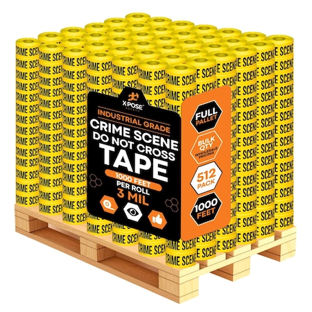 Xpose Safety Crime Scene Do Not Cross Tape Roll, 3 Mil, 3 Inch Wide x 1000 Feet, Yellow w/Black Letters, 512PK PCST-3M-FP512-X