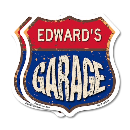 Signmission Edward's Garage, 18 inch X 18 inch, Plastic Sign, 2PK SHI-P-2PACK-18-383-EDWARD