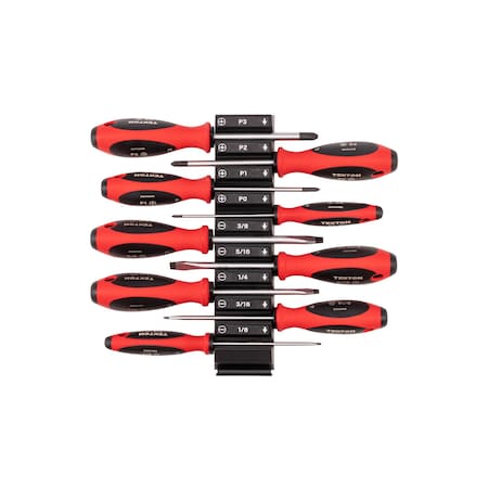 Tekton 9pc Phillips and Slotted Screwdriver Set w/Modular Organizers - 4in Shanks (#0 - #3, 1/8 - 3/8 in.) DWZ90103