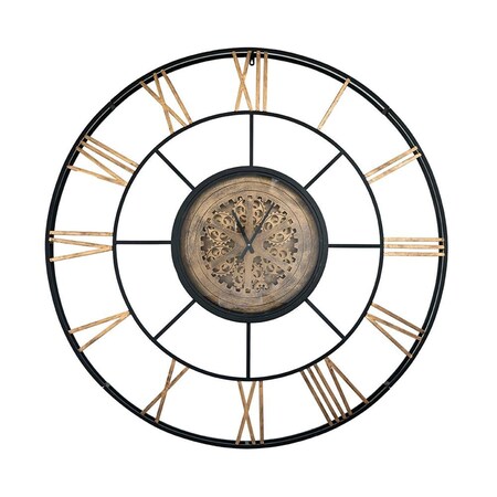 Homeroots 56" Circle Copper Metal and Glass Analog Exposed Gear Wall Clock 485979