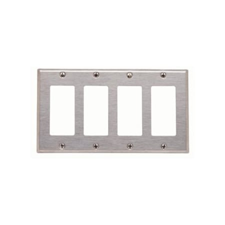 Leviton Decora Wallplate, Standard Size, Gang 4, Brushed Stainless Steel 84412-40