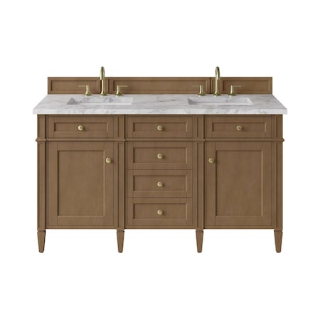 James Martin Vanities Brittany 60" Double Vanity, Pecan w/ 3 CM Carrara Marble Top 655-V60D-PCN-3CAR