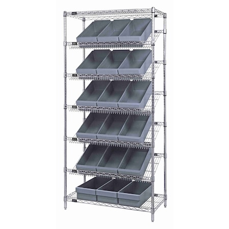 Quantum Storage Systems WIRE SHELVING UNIT W/18 GRAY BINS WRS-7-606GY