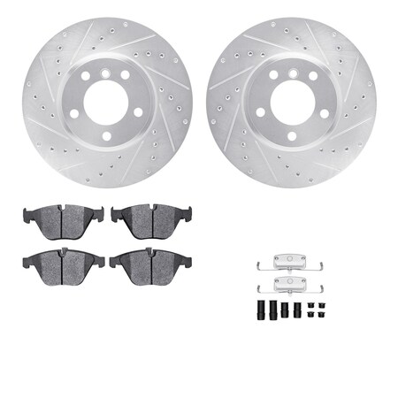 Dynamic Friction Co DFC Rotors-Drilled & Slotted-Silver w/ EURO 5000 Ceramic Brake Pads Incl Hdw 7612-31057