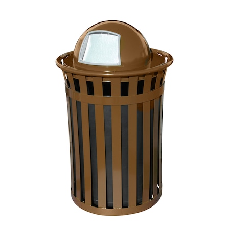Witt Industries Outdoor, Slatted Metal Waste Receptacle with Dome Top, Brown M5001-DT-BN