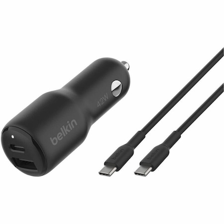 Belkin 42W PD PPS USB-C + USB-A CAR CHARGER + 1M PVC C-C CABLE CCB005BT1MBK-B6