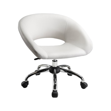 Homeroots White and Silver Faux Leather Adjustable Height Swivel Rolling Office Chair 554046
