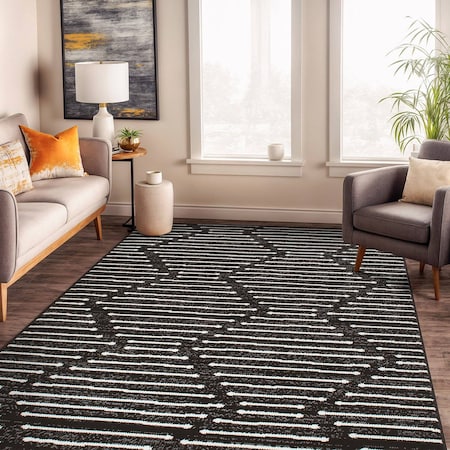 World Rug Gallery Boho Stripe Design Area Rug 5 ft x 7 ft Black 3019BLACK5X7