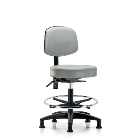 Blue Ridge Ergonomics Vin Stool with Back-Medium Bench Ht with Chr Foot Ring and Stationary Glides in Dove Trailblazer Vin BR-VMBST-RG-T0-CF-RG-8567