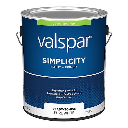 Valspar Exterior Paint, Pure White, 1 gal, Satin 027.0001600.007
