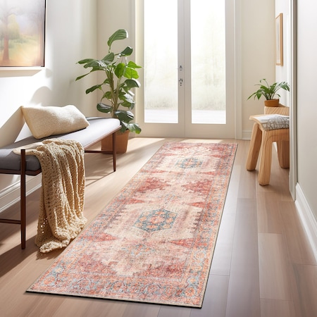 World Rug Gallery Vintage Bohemian Machine Washable Non Slip Runner Rug 2 ft 6 in x 12 ft Multi 6024MULTI26X12