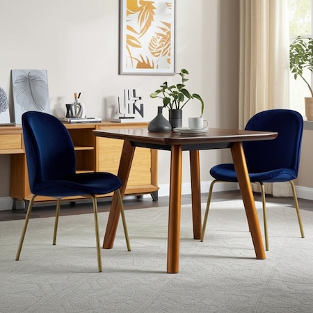 Homeroots Set of Two Navy Blue And Gold Upholstered Velvet Dining Side Chairs 535378