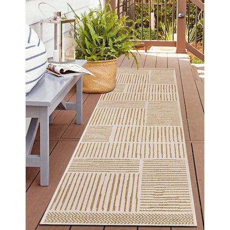World Rug Gallery Contemporary Stripe Weather Resistant Reversible Indoor/Outdoor Rug 2 ft x 7 ft Natural WR113NATURAL2X7
