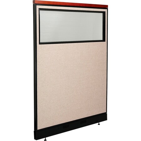 Global Industrial Interion Deluxe Office Partition Panel w/Partial Window and Pass-Thru Cable 48-1/4Wx65-1/2H Tan 694732WPTN