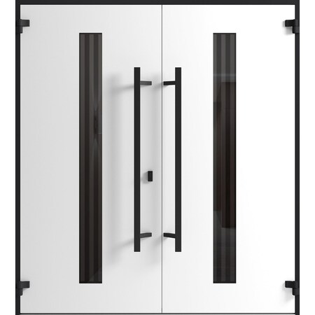 Vdomdoors Front Exterior Prehung Aluminum Double Doors Ronex1055 Teak Mirrored Clear Glass Entry Metal Modern RONEX1055DEXD-OAK-W72xH96-LH-I
