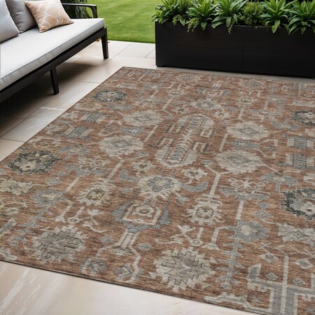 Homeroots 5' X 8' Brown Gray And Charcoal Oriental Washable Indoor Outdoor Area Rug 582117