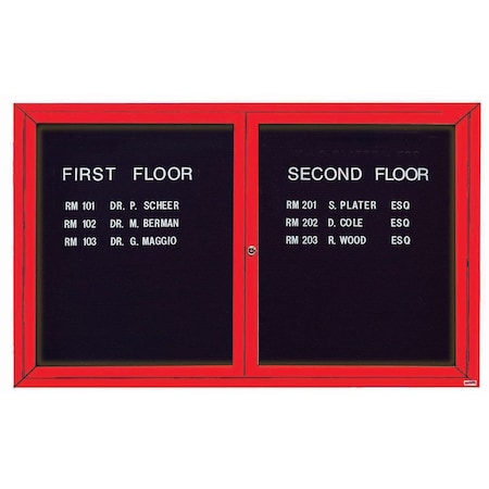 Aarco Illuminated Enclosed Letter Board Directory w/ Powder Coated Red Al Frame, 36''Hx60''W 2 Doors ADC3660IR