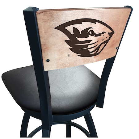 Holland Bar Stool Co 36" Blk Wrinkle Oregon State Swivel Bar Stool, Laser Engraved Back L03836BWMedMplAOregStBlkVinyl