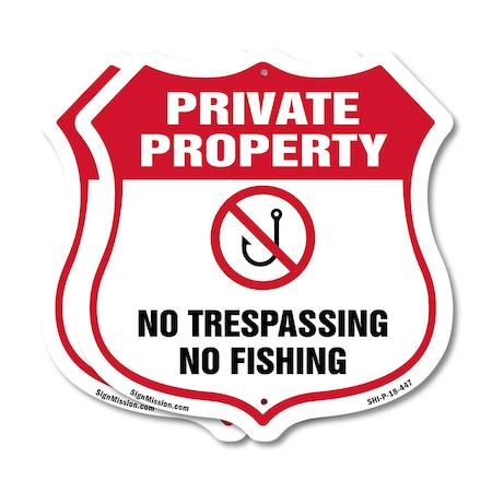 Signmission Private Property Shield Sign No Trespass, 18 inch X 18 inch, Plastic Sign, 2PK SHI-P-2PACK-18-447