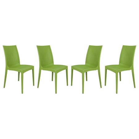 Leisuremod Weave Mace Indoor/Outdoor Dining Side Chair, Green, 4PK MC19G4