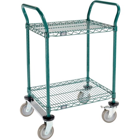 Nexel Utility Cart, 2 Shelf, Poly-Green, 24L x 18W x 39H, Polyurethane Rigid Casters 1824R2G