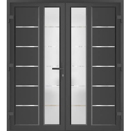 Vdomdoors Front Exterior Prehung Metal-Plastic Double Doors / MANUX 8088 Antracite / Office Commercial and Re MANUX8088DEXD-ANT-RH-W72xH80