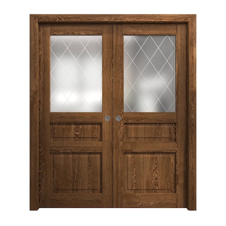 Sartodoors Sliding French Double Pocket Doors 36 x 84 inches, Ego 5011 Cognac Oak Veneer, Kit Rail Hardware , EGO5011DP-DKO-3684