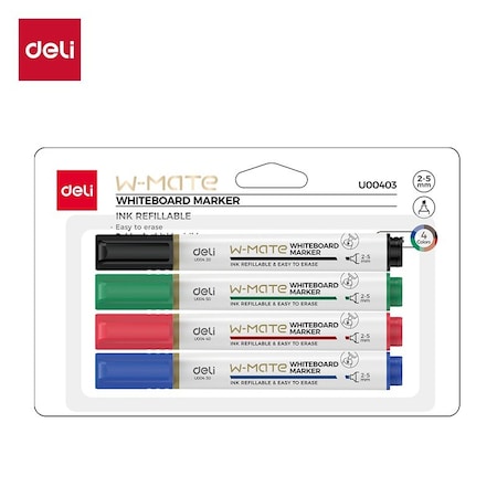 Deli MATE Dry-Erase Markers, Chisel Tip, Assorted Colors, 4PK EU00403