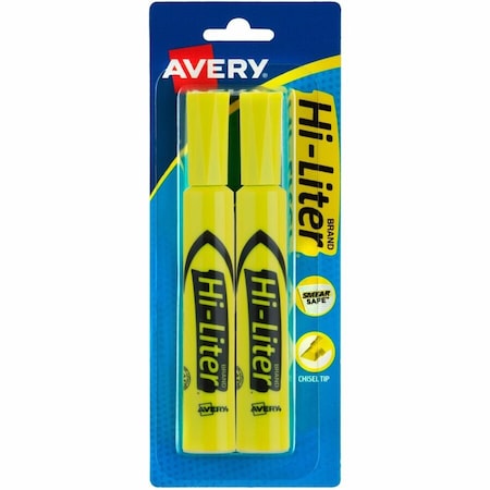 Avery Hi-Liter Desk Style Highlighter, Chisel Tip, Fluorescent Yellow Ink, 2/Pack 24081