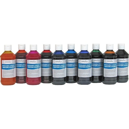 Handy Art Washable Liquid Watercolors, 8oz, 10-Color Basic Kit 882-275