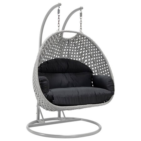 Leisuremod Mendoza Light Grey Wicker Hanging 2 person Egg Swing Chair with Dark Grey Cushions MSCLGR-53DGR