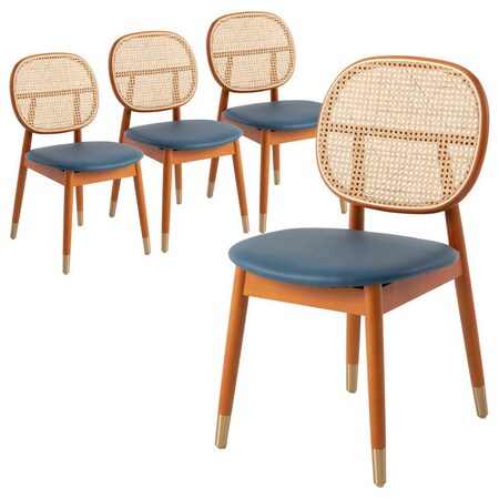 Leisuremod Holbeck Dining Chair with Upholstered Leather Seat and Beech Wood Legs, Navy Blue, 4PK HC18NBU4