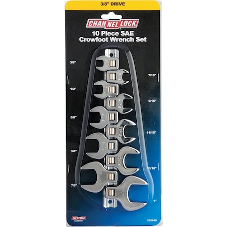 Channellock Standard 3/8'' Drive Crowfoot Wrench Set, 10-Piece 302948