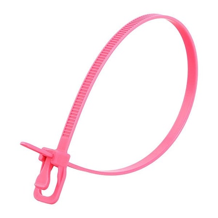 Retyz Reusable Cable Ties, 10 in L, 71 mm Max Bundle Dia., Fluorescent Pink, Nylon 6/6, 50 lb Strength EVT-S10FP-HA