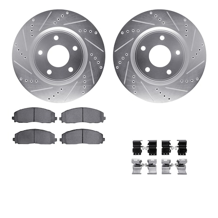 Dynamic Friction Co DFC Rotors-Drilled & Slotted-Silver w/ EURO 5000 Ceramic Brake Pads Incl Hdw 7612-40003