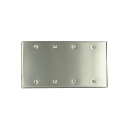 Leviton Blank Wallplate, Standard Size, Gang 4, Brushed Stainless Steel 84064