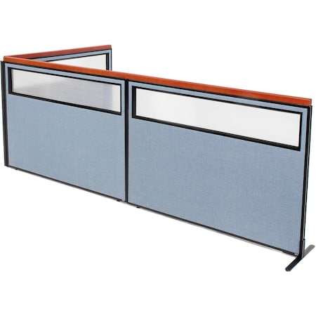 Global Industrial Interion Deluxe Freestanding 3-Panel Corner Divider w/Partial Window 60-1/4"W x 43-1/2"H Blue 695111BL